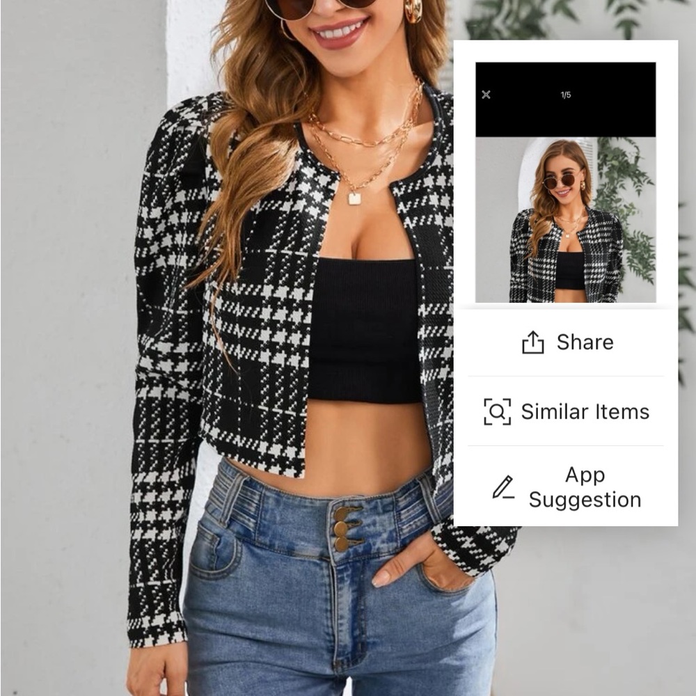 SHEIN | Plaid Print Puff Sleeve Crop Jacket